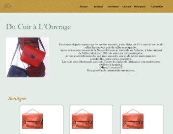 capture d'écran projet conception site Du Cuir à l'Ouvrage - fait par Delphine MARIANI