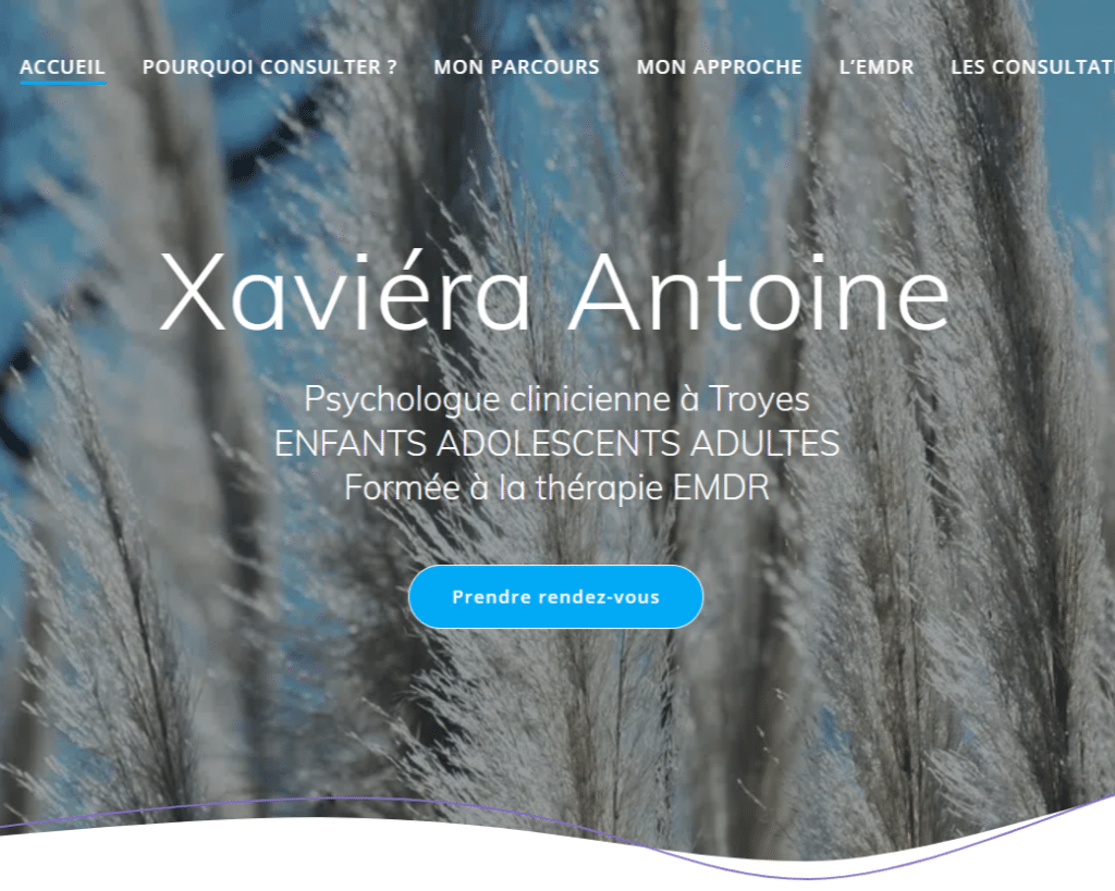 capture d'écran création de site de Xaviéra Antoine - développement web fait par Delphine MARIANI Kerganaweb